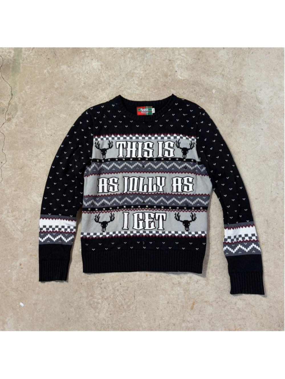 Spencer’s Light Up Christmas Sweater Men’s Medium Black Grey Jolly As I Get